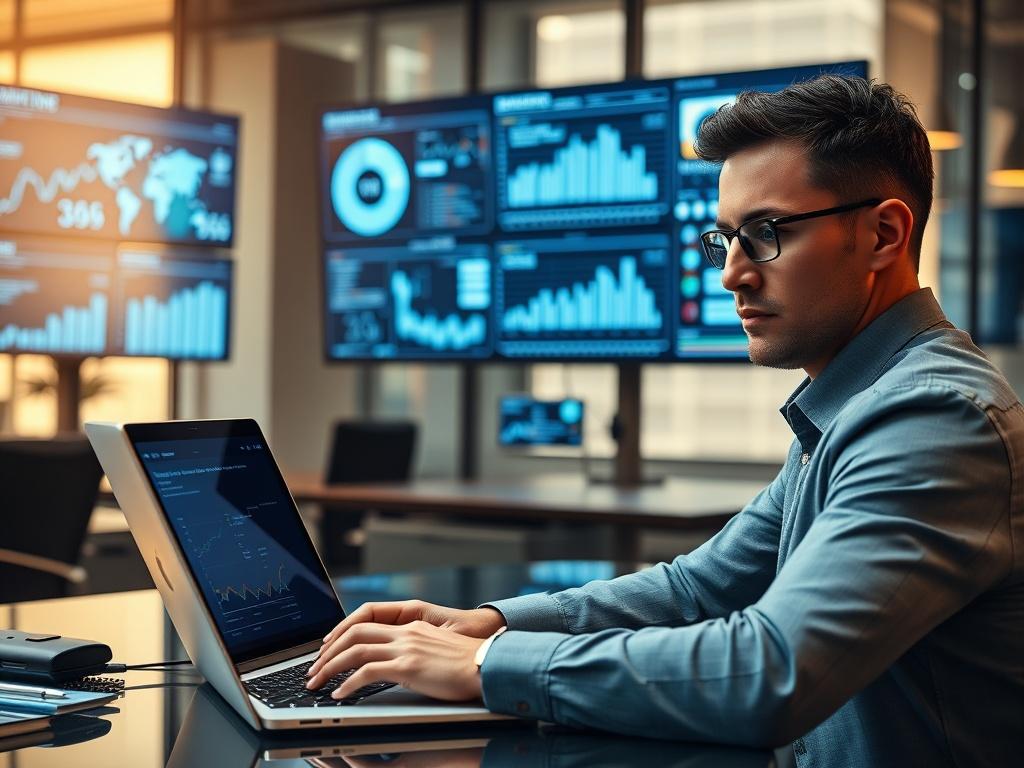 A hyper realistic close up photograph of a focused business